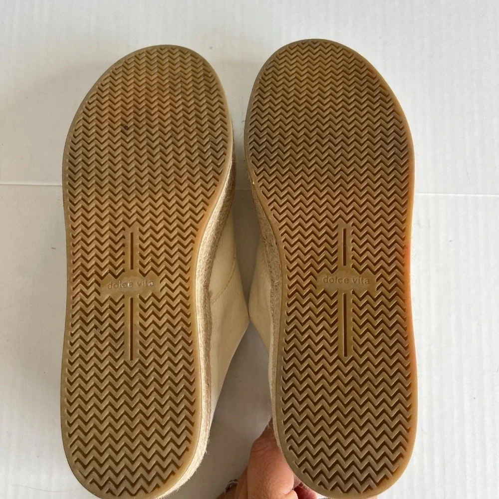 Dolce Vita Sz 6.5 White Leather Platform Espadrille Slip On Shoes Zipper Front